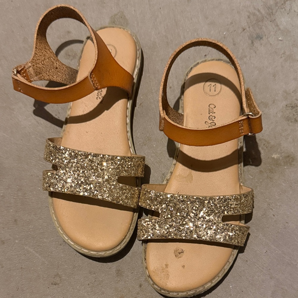 Cat & Jack Gold Glitter and Tan Kids Sandals
